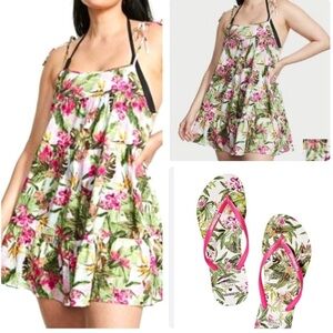 VICTORIA'S SECRET SWIM
Tiered Mini Tropical Print Dress Coverup & Flip Flops